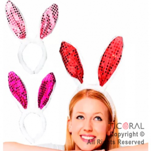 VINCHA OREJAS DE CONEJO BLANCA CON LENTEJUELAS COLORES SURTIDOS x 1